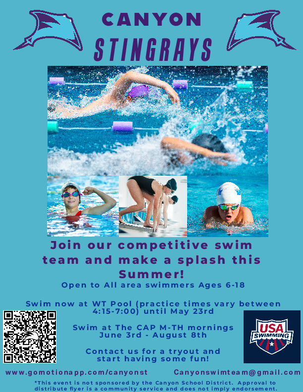 Canyon Swim Team Summer Session  Open to all area swimmers ages 6 18