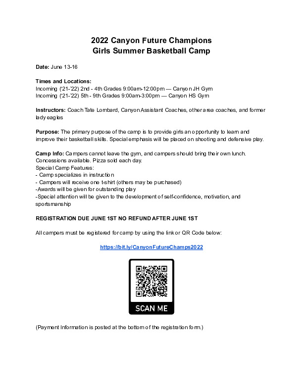2022 Canyon Future Champions Girls Summer Basketball Camp