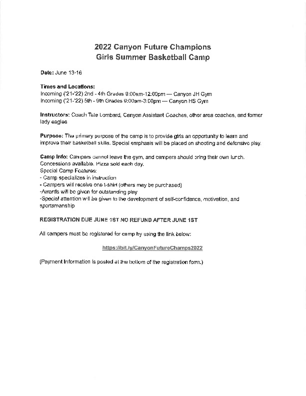 Canyon Lady Eagle Future Champions Summer Athletic Camp