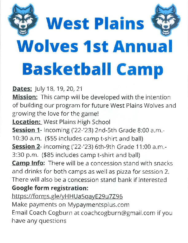 West Plains Wolves Basketball Summer Athletic Camp